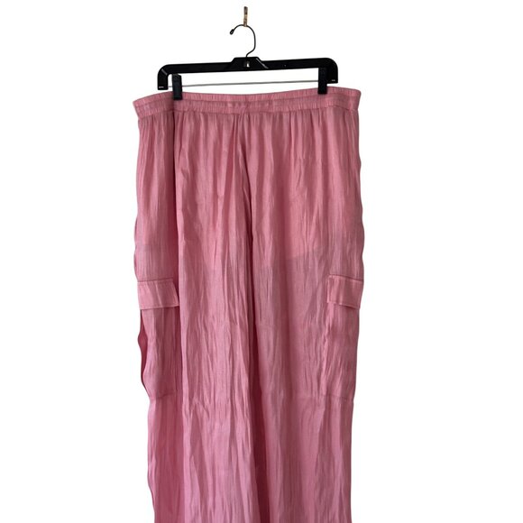 Halara Light Pink Metallic Semi Sheer Cargo Pants Drawstring Pockets XL NWT - Picture 6 of 12